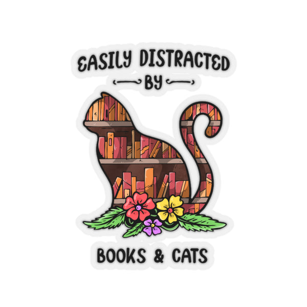 Easily Distracted by Books and Cats - Sticker