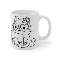 Girl Nerd Cat - Ceramic Mug 11oz